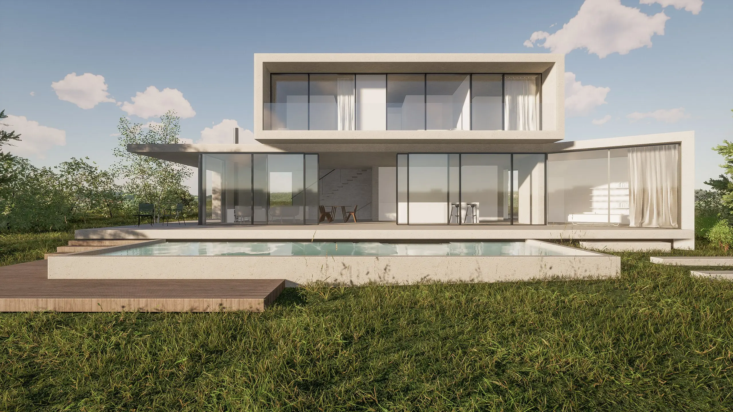 Maison minimaliste en béton banché à Divonne-les-Bains, volumes purs dans le bassin genevois