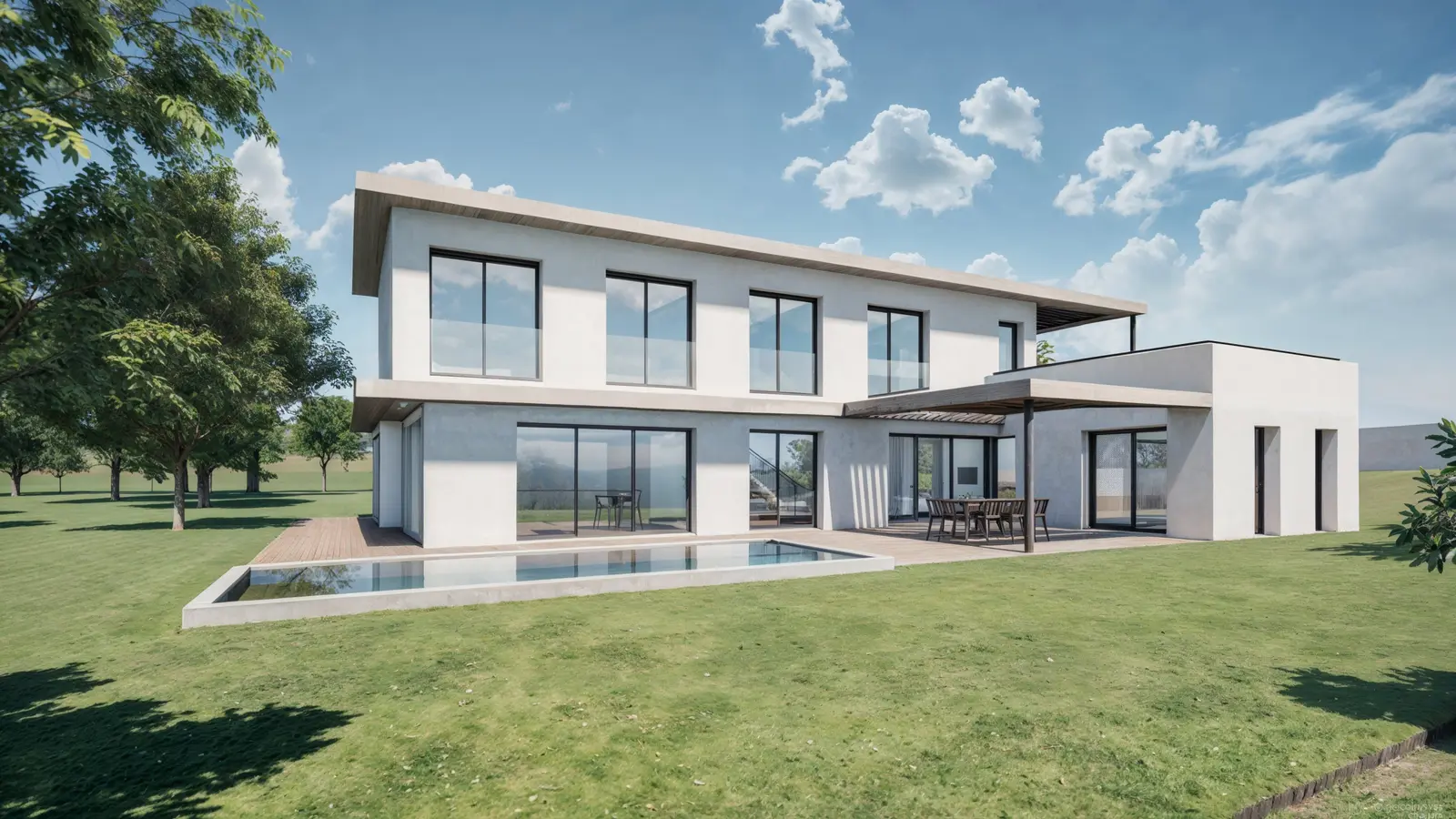 Villa contemporaine de Charbonnières, toit plat végétalisé et lignes épurées