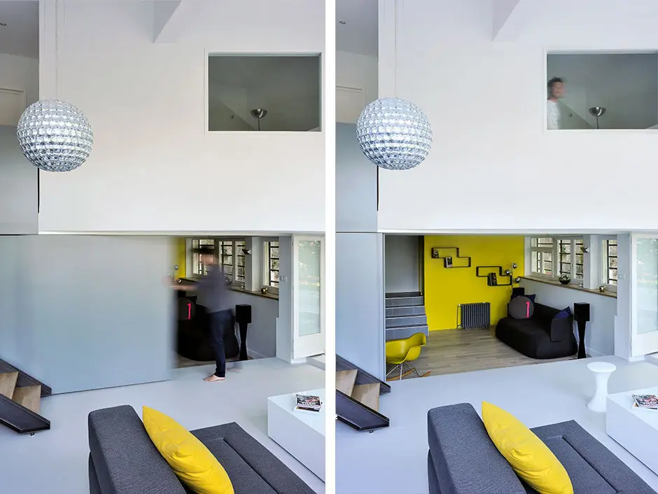 Chambre d'amis aménagée sous la verrière du triplex