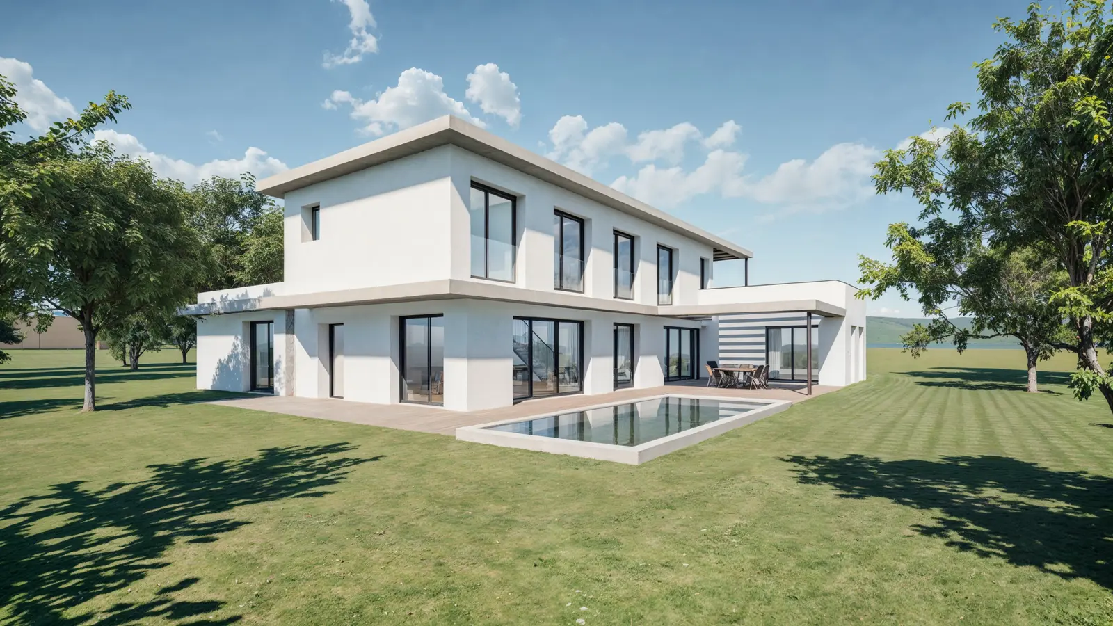 Maison contemporaine de Charbonnières, vue d'ensemble du projet