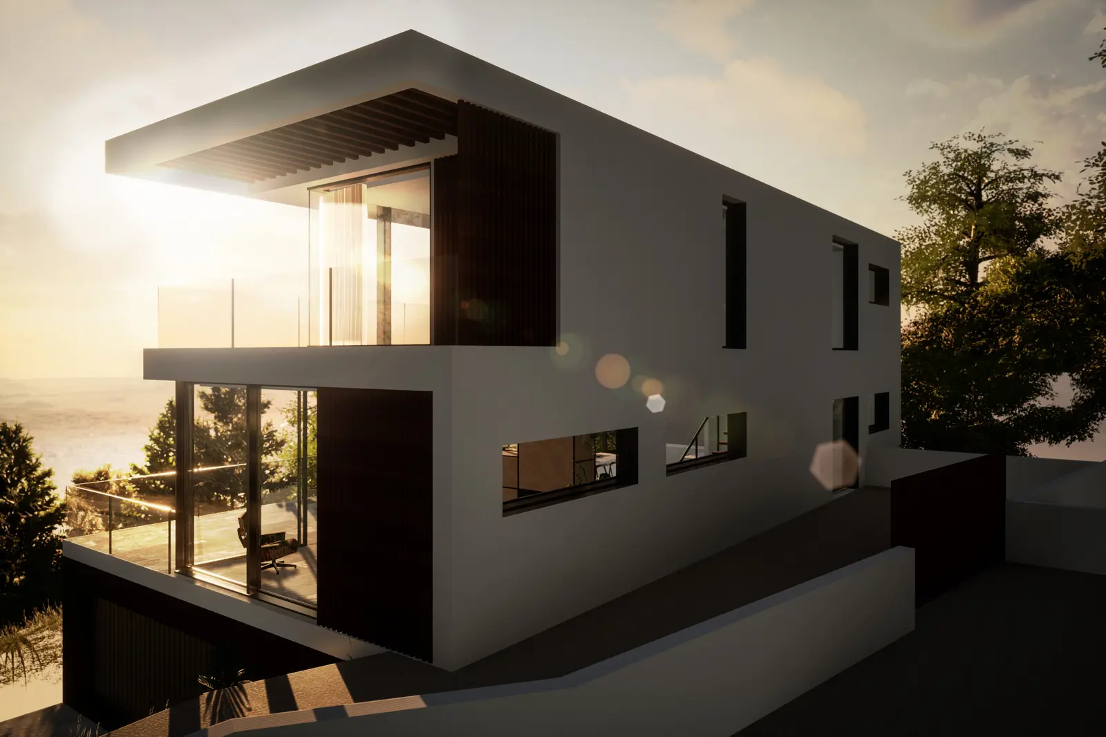 Vue d'ensemble de l'étude de maison contemporaine à Limonest