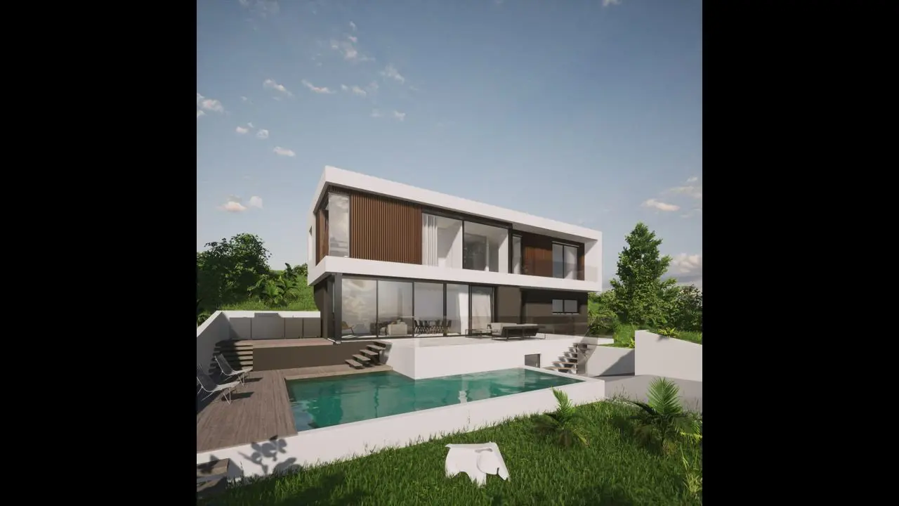Piscine et terrasses étagées de la maison dans la pente