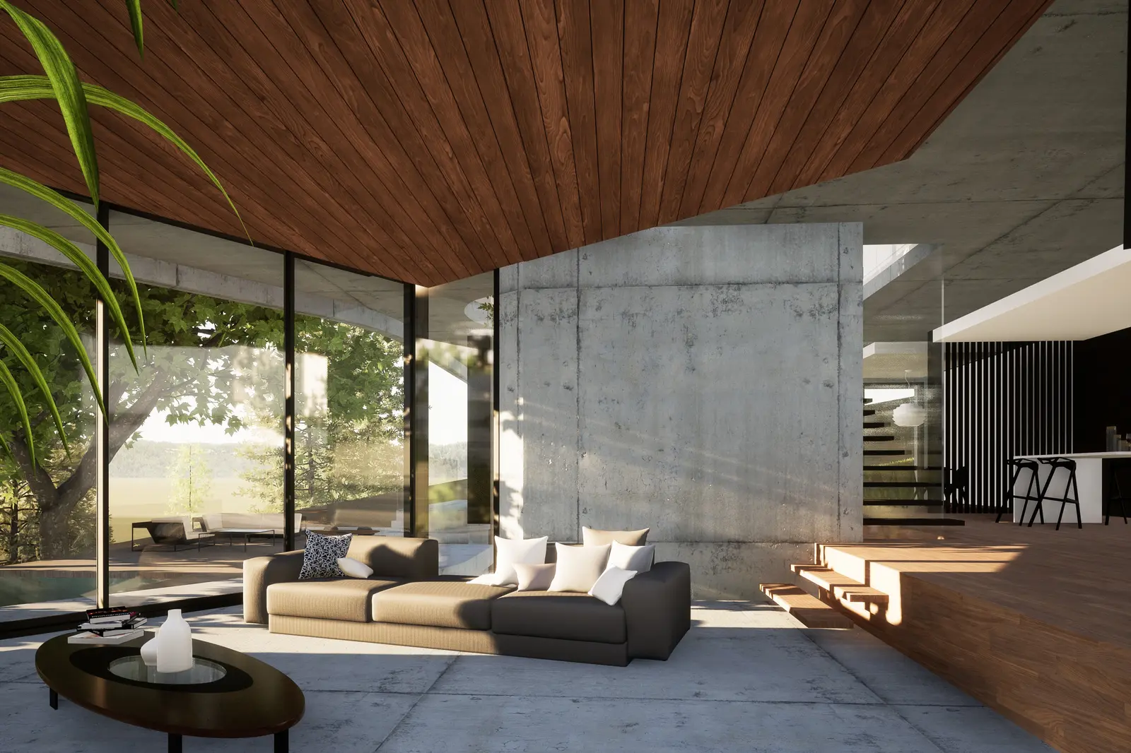 Vue d'ensemble du projet de villa béton et bois à Saint-Cyr-au-Mont-d'Or
