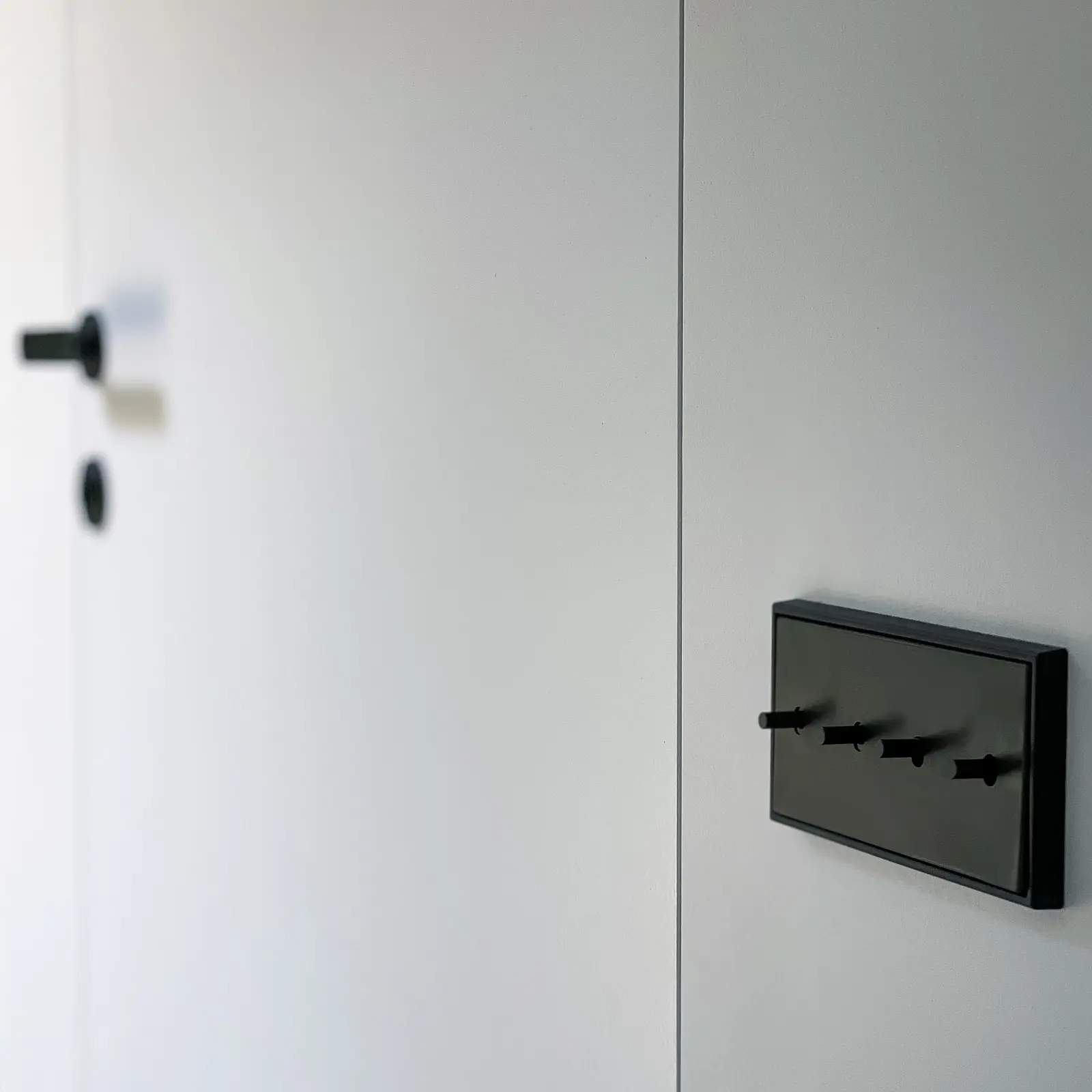 Détail d'interrupteur noir Jung dans la maison passive de Francheville